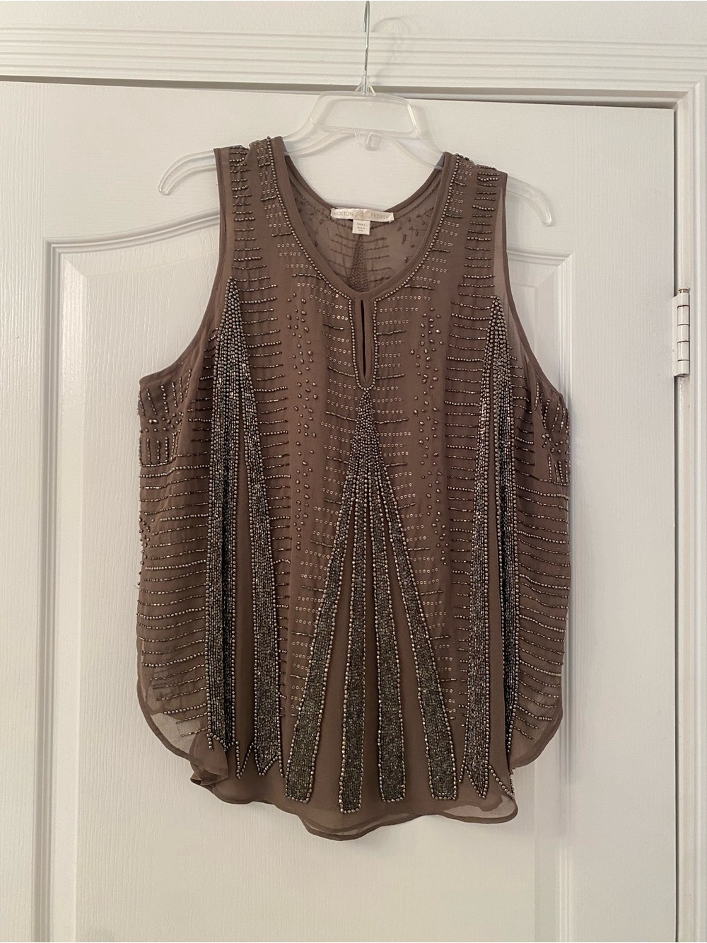 Boston Proper Brown Beaded Sleeveless Top